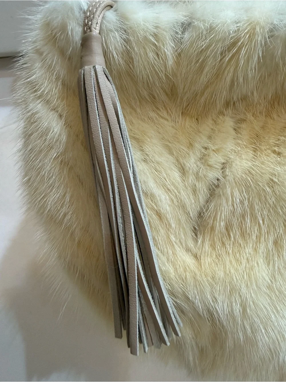 Paolo Masi Faux Fur Shoulder Bag in Beige and Tan with Tassel
